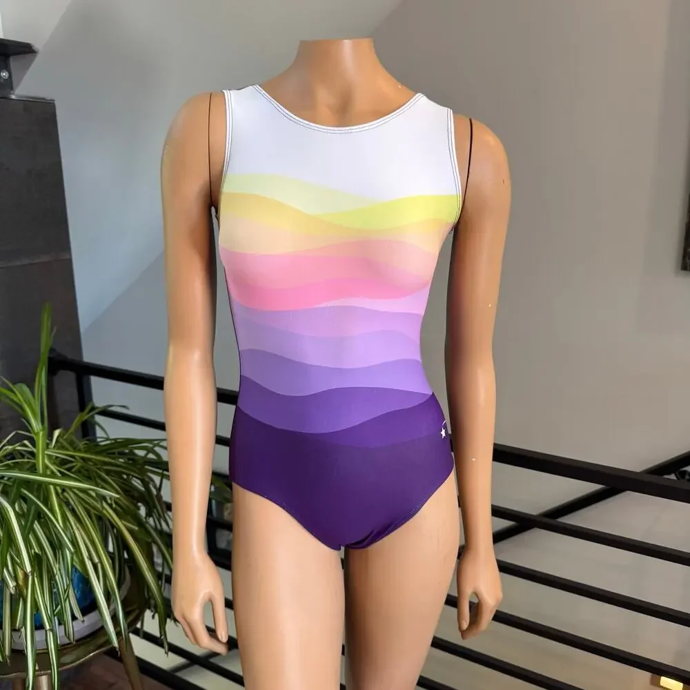 Destira Sky’s the Limit Gymnastics Leotard Adult XS Sunset Ombre Pink Purple